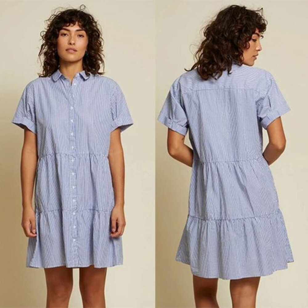 NEW Nation LTD Hallie Tiered Shirtdress Women's Banker Stripe Size: Medium